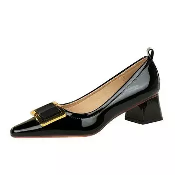 Women s Shoes Medium 4.5cm Heel Thick Heel Light Small Square Head Metal Buckle Decorative Spring Single Shoes DS-1235-K57 35 чёрный