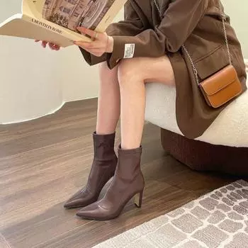 Женские туфли полусапоги на толстой подошве на высоком каблуке сапоги на толстой подошве женские подошвы осенняя и зимняя обувь 35 хаки