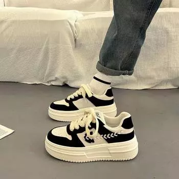 Women s Shoes New Autumn Versatile Sneakers Thick-Soled Casual White Shoes for Women 35 чёрный