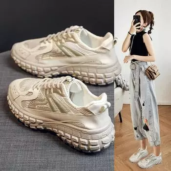 Women s shoes new bread shoes fly-woven breathable dad shoes lightweight platform casual shoes fashionable versatile height increase 36