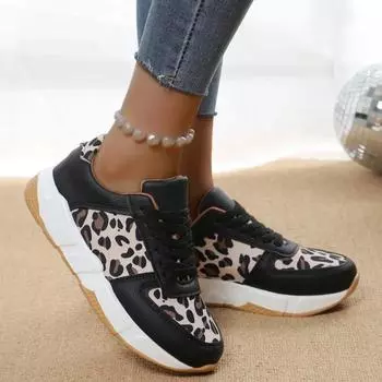 Women s Shoes New Female Round Head Leopard 2024 Hot Sale Outdoors Casual Comfortable Wear Resistant Non-slip Ladies Shoes 36