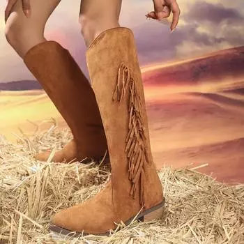 Women s shoes new retro handmade shoes thick heel high heel, medium boots pointed tassel boots 43 36 чёрный