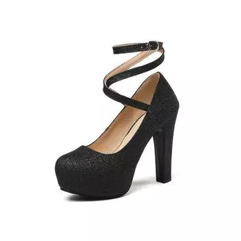 Women s shoes nightclub sexy high heels thick heel large size women s shoes single shoes 34-50 35 чёрный