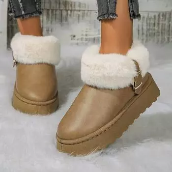Women s Shoes on Sale 2024 New Sleeve Women s Boots Winter Round Toe Plush Fleece for Warmth Solid Platform Casual Snow Boots 36