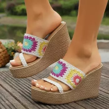 Women s Shoes on Sale 2024 Summer Outdoor Women s Slippers Mixed Colors Open Toe High Heels Water Proof Casual Slippers Women 35 коричневый