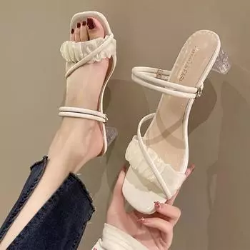 Women s Shoes One-line Buckle Chunky Heel Sandals 2024 Summer New Transparent Trend Fashion One-shoe Female Sandals for Women 34