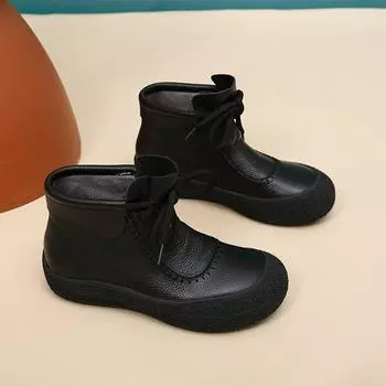 Women s Shoes Retro Flat Casual Heel Lace-up Thick Warm Spring and Autumn Ankle Boots Sneakers Fashion 35 чёрный
