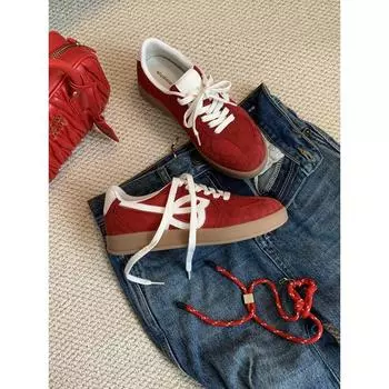 Women s shoes round head color matching inner height increase women s sports and leisure shoes red shoes women 34