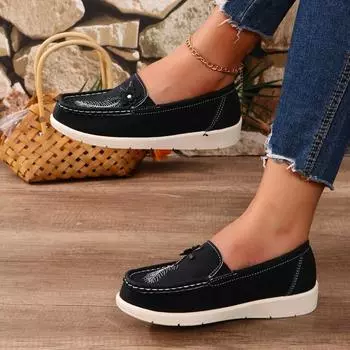 Распродажа женской обуви Лоферы Женские туфли на плоской подошве Модные цветочные однотонные повседневные туфли на плоской подошве Брендовые туфли с круглым носком Легкие туфли на плоской подошве с низким каблуком 35 чёрный