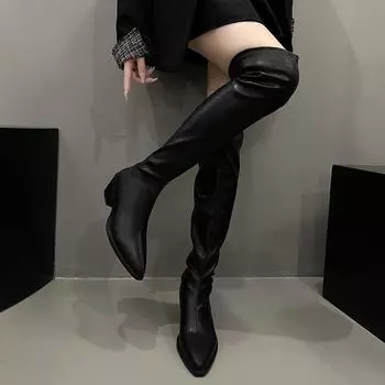 Women s Shoes Sale Over-the-Knee Women s Boots Fashion Pointed Toe Modern Boots Women New Pleated Solid Shoes for Women 35
