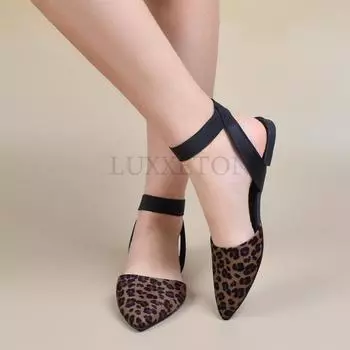 Women s Shoes Sexy Leopard Print Slingbacks Pumps Stretch Ankle Strappy Sandals Pointed-toe Flats Shoes for Women Sandals 36