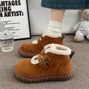 Women s Shoes Short Boots Plush Insulation Snow Boots New Winter 2024 Thick Soled Anti Slip Cotton Shoes Ankle Boots for Women 35 бежевый