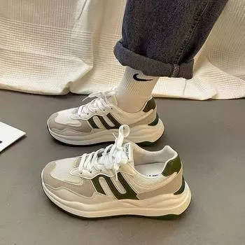 Women s Shoes Spring and Autumn New Versatile Retro Minority Thick Bottom White Clunky Sneaker 35 зелёный