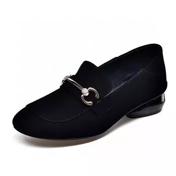 Women s shoes spring new black sheepskin metal buckle rhinestone flat bottom comfortable lazy shoes 34
