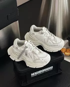 Women s shoes spring new dad shoes versatile lace-up heightening platform casual sports running shoes 35 белый