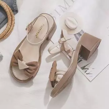 Женская обувь на квадратном каблуке, толстый каблук, лето 2024, массивная обувь, бант, средний каблук, сандалии для женщин, оптовая продажа F Comfort Vip H 35