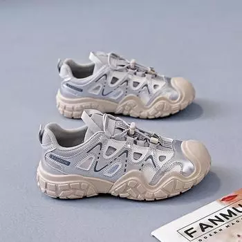 Women s shoes step on shit feeling hollow sports shoes summer new breathable mesh sports dad shoes TZ 35 бежевый