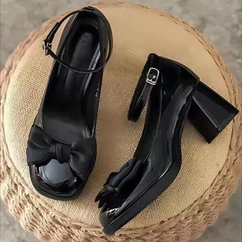 Женская обувь, летняя, новый стиль, верхняя одежда, удобная, нескользящая, женская обувь на высоком каблуке, модные туфли, маленькие кожаные туфли 35 чёрный