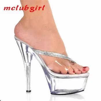 Женские туфли, летние босоножки на тонком каблуке, простые, с высоким каблуком, прозрачные, с бриллиантами, каблук 15 см, платформа 5 см, YKC 34 белый