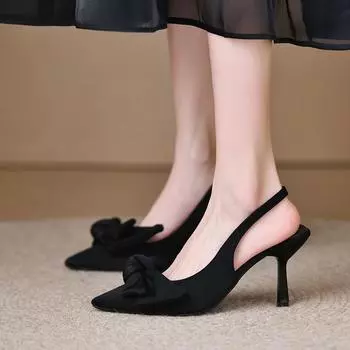 Women s Shoes Super-high Heel Footwear Bow Summer 2024 Pointed Toe Sandals for Woman Closed Stiletto Thin Heels Black F Trend H 35
