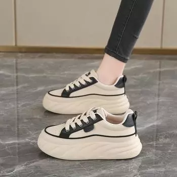 Women s shoes with a sense of stepping on shit 2024 spring and autumn new thick-soled inner height-increasing sports bread shoes popular thick-soled w 35