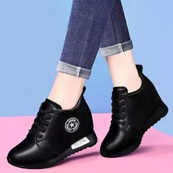 Women s Shoes with Internal Height Increase Winter New Leather Sports Versatile Leather Waterproof and Anti slip Casual Shoes 36