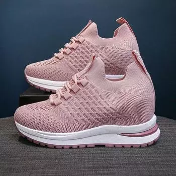 Женские туфли с круглым носком, завязывающиеся на толстой подошве, модные туфли на каждый день, большие дышащие сетчатые спортивные туфли Fly Knit 35 чёрный