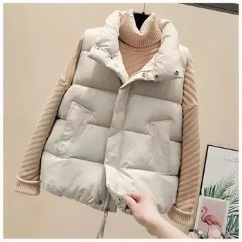 Women s Short Puffer Vest Autumn Winter Style Warm Cotton Jacket Slimming Outerwear Fashionable XXXXL