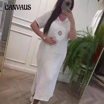 Women s Short sleeve round neck Dress S серый