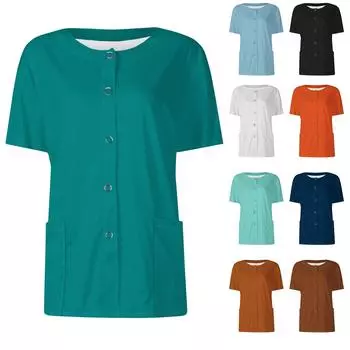 Женские карманы с короткими рукавами и рисунком, воротник-стойка с рабочим принтом, однобортная защитная одежда, куртка-кардиган, топ L чёрный