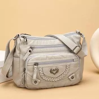 Винтажная сумка через плечо коричневого цвета с акцентом в виде сердца - регулируемый ремень, несколько карманов на молнии, маленькая сумка через плечо чёрный