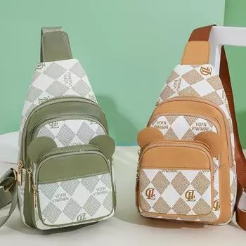 Women s Shoulder Bag Soft Leather Chest Bag Print Crossbody Bag Women s Travel Small Bag коричневый