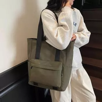 Женская сумка через плечо, студенческая, большая вместительная сумка-тоут зелёный