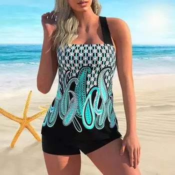 Женский купальник на бретельках с красивой спиной и мелким клетчатым принтом, короткий купальник-бикини с топом S зелёный