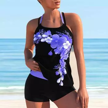 Женский купальник с бретелями, фиолетовый, с принтом в виде персикового цвета, бикини, купальник-танкини S оранжевый
