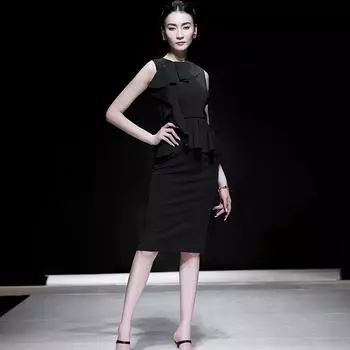 Women s Show Slim-Fit Air Layer Sleeveless Black Dress Black S (spot goods)
