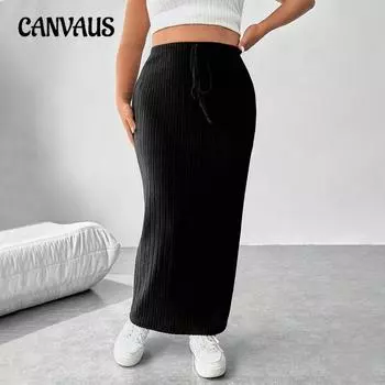 Women s Simple Waist Drawstring Design Sense Wrapped Hip Skirt 1XL чёрный