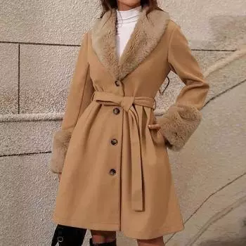 Женская однобортная ветровка средней длины, универсальная легкая роскошная куртка Grace, шикарное пальто со шнуровкой и плюшевыми лацканами S абрикосовый