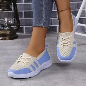 Women s single shoes 2025 spring European and American foreign trade large size fly-woven mesh casual sports lace-up color matching women s shoes 36 небесно-голубой