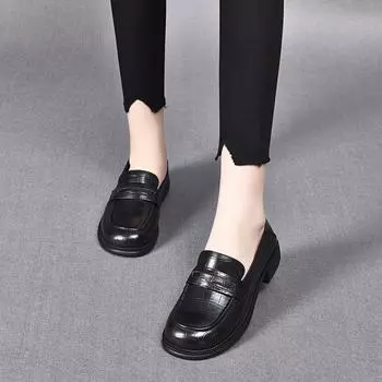 Women s single shoes flat-soled women s spring new basic first-layer cowhide leisure college style small leather shoes 34