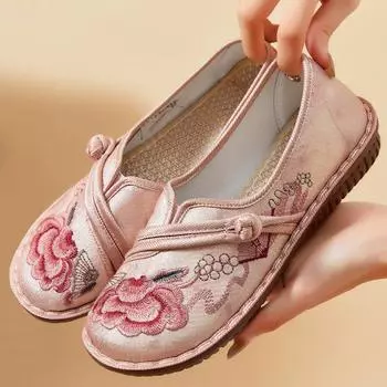 Women s single shoes new summer ethnic style retro casual shoes linen embroidered cloth shoes shallow mouth one pedal mother shoes 36