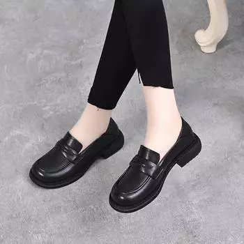 Women s single shoes round head flat bottom small leather shoes spring new first layer cowhide basic soft leather women s shoes 34