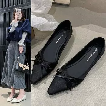 Женские одинарные туфли Весна Новые квадратные туфли с неглубоким носком и бабочкой Мягкая подошва Нескользящие износостойкие туфли на низком каблуке 35