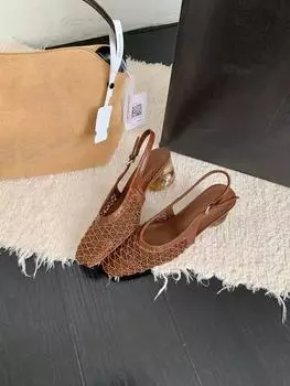 Women s Single Shoes with Heels Strange Style Square Toe Fabric Women s Mules Leisure Breathable All-match Zapatillas De Mujer 35 коричневый