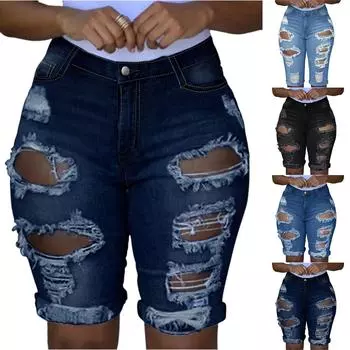 Women s Skinny Trend Ripped Casual Fashion Small Foot Five Quarter Jeans L чёрный