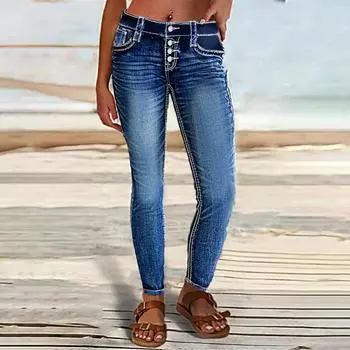 Women s Skinny Trend Ripped Casual Fashion Straight Leg Jeans L темно-синий