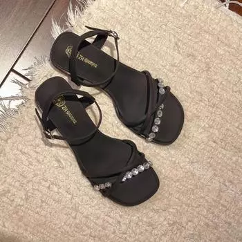 Women s skirt wedge sandals women s summer new fashion rhinestone thick heel temperament with high heels 34