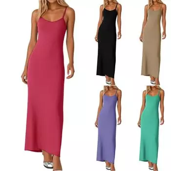 Women s Sleeveless Neckless Backless Sexy Knit Dresses L чёрный