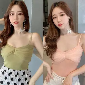 Women s Sleeveless Solid Mesh Summer V Neck Camisole Top One Size