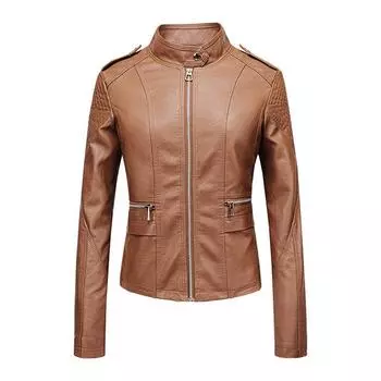 Women s Slim Leather Jacket Motorcycle Clothing Short Three-line Craftsmanship M чёрный